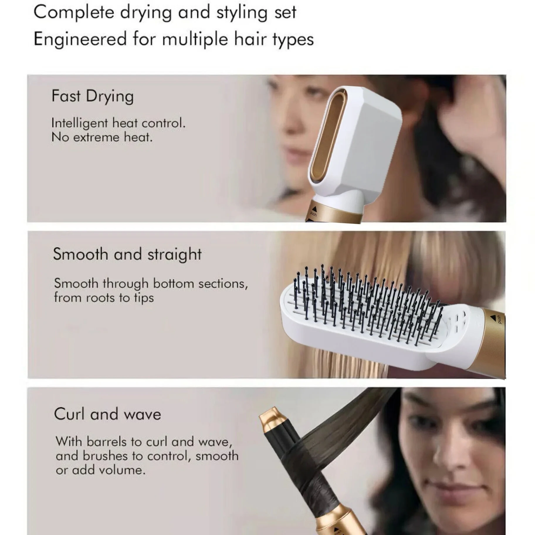 (image for) 5 in 1 Multi-Function Styler With Detachable Curling Iron Hair Straightener Hair Brush Hair Dryer For Hair Multi Styling EU Plug